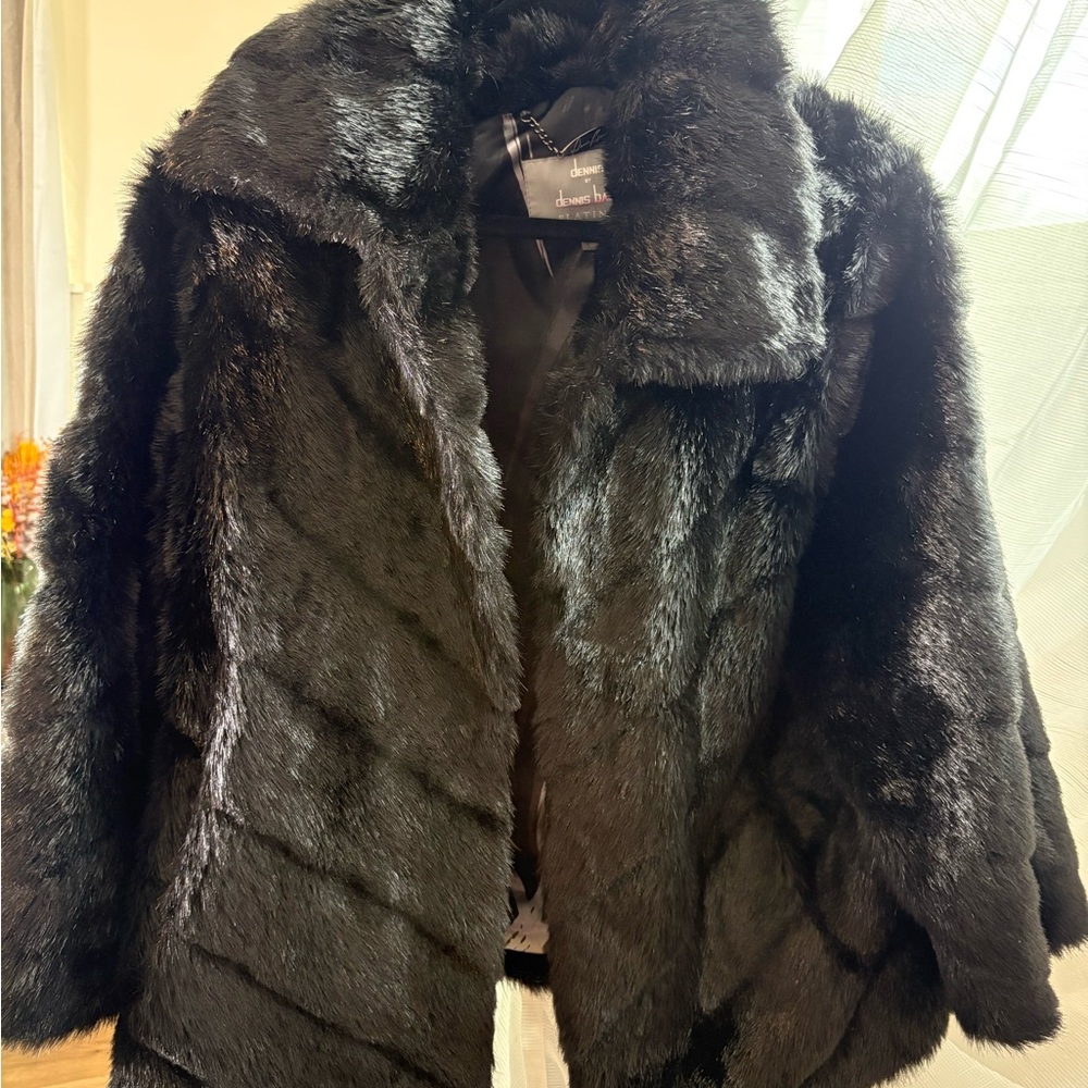 Dennis Basso Luxe Black Faux Fur Teddy Jacket